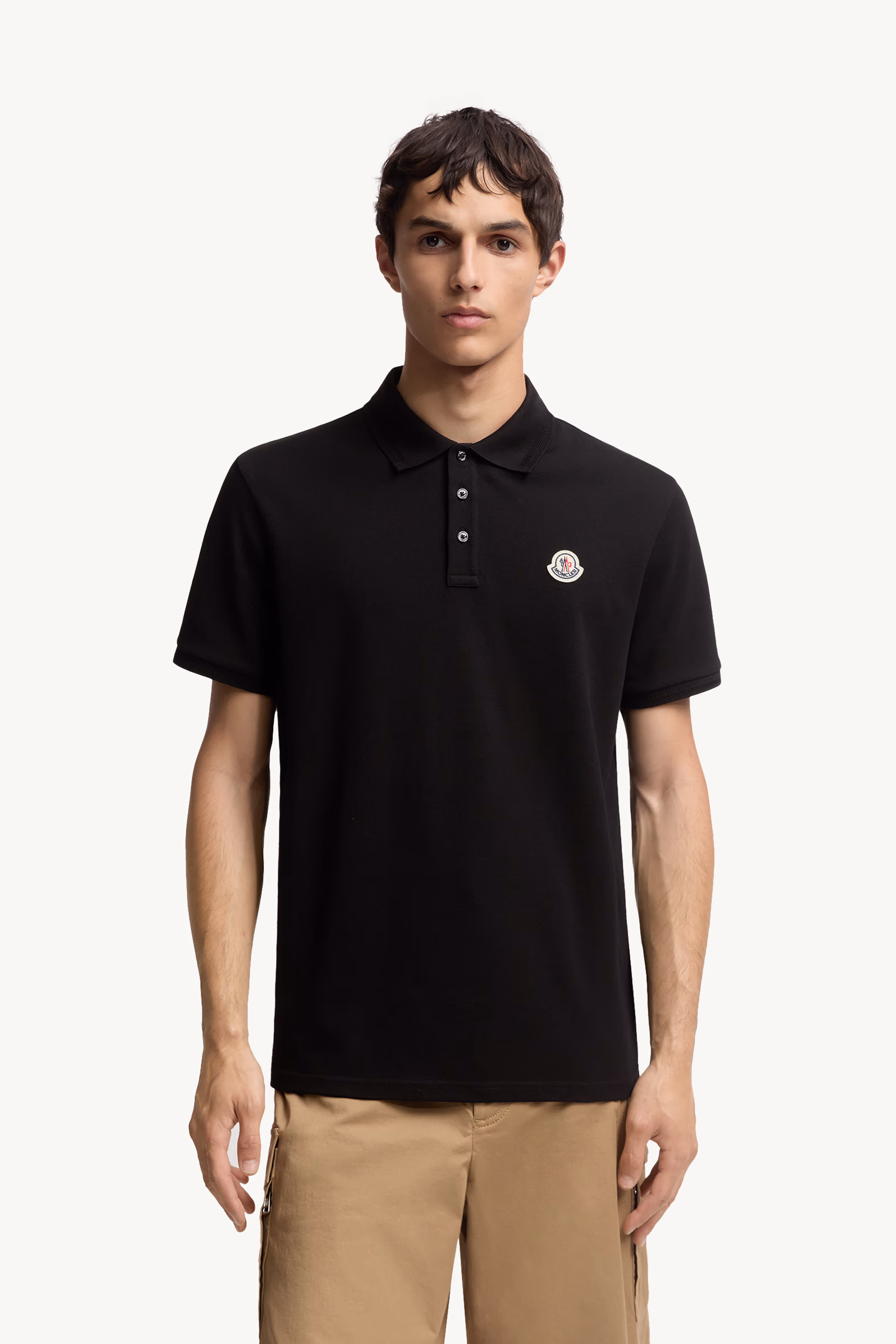 Logo Patch Cotton Piquet Polo Shirt Men Black Moncler 3